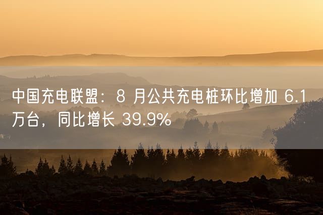 中国充电联盟：8 月公共充电桩环比增加 6.1 万台，同比增长 39.9%